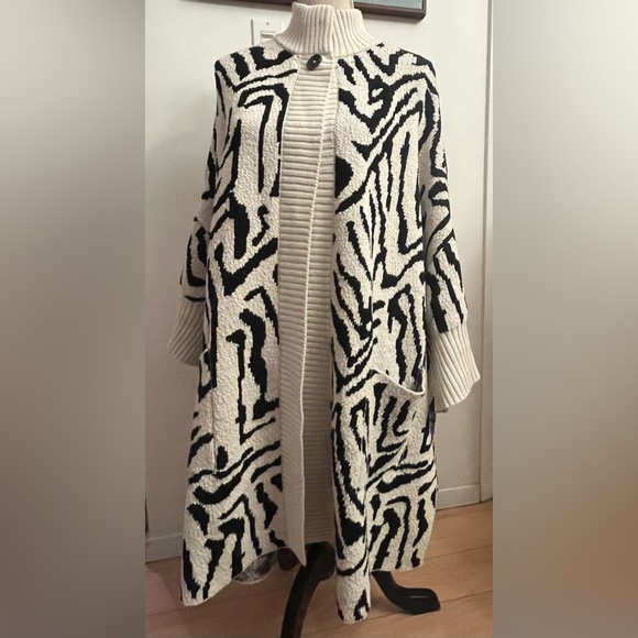 Vintage Sweaters - Funnel Neck ANIMAL PRINT CARDIGAN CHUNKY OVERSIZED THICK Cotton SWEATER  XL